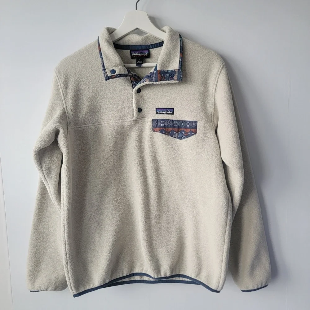 patagonia women lightweight synchilla snap-T pullover sweater sz S Pelican stone - Picture 1 of 8